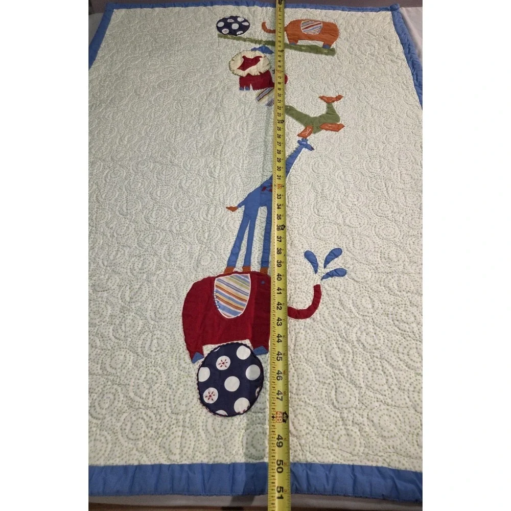 Pottery Barn Kids 2008 Baby Quilt  Blanket And Sham Circus Stacked Animals Theme